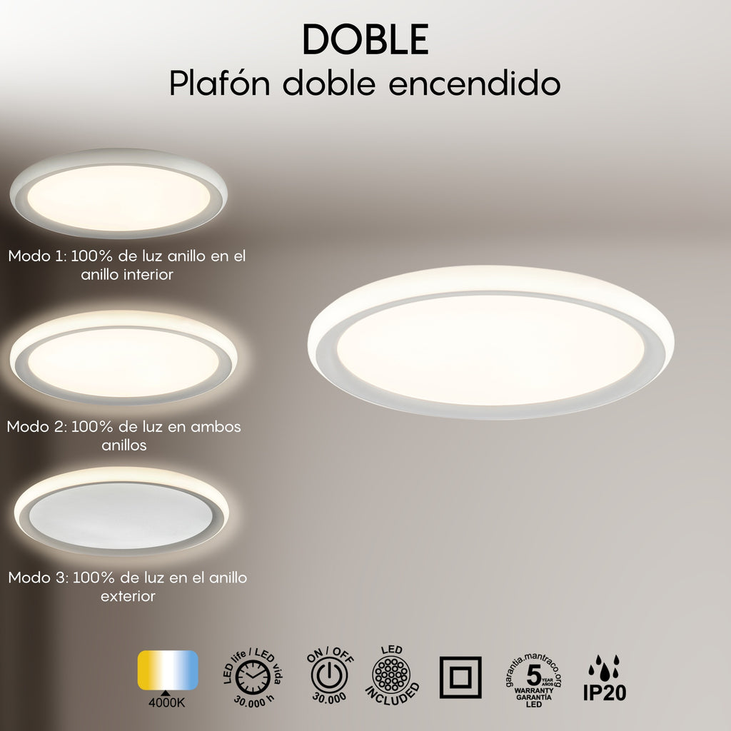 Mantra DOBLE stropna svjetiljka LED 36W 4000K 40CM BIJELA