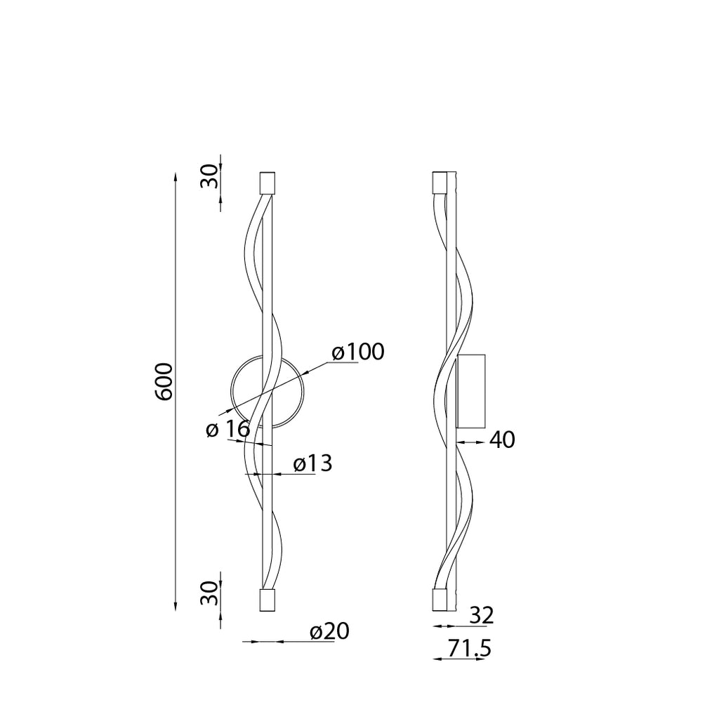 Mantra FUGAZ zidna svjetiljka LED 7W 3000K 60CM CRNA