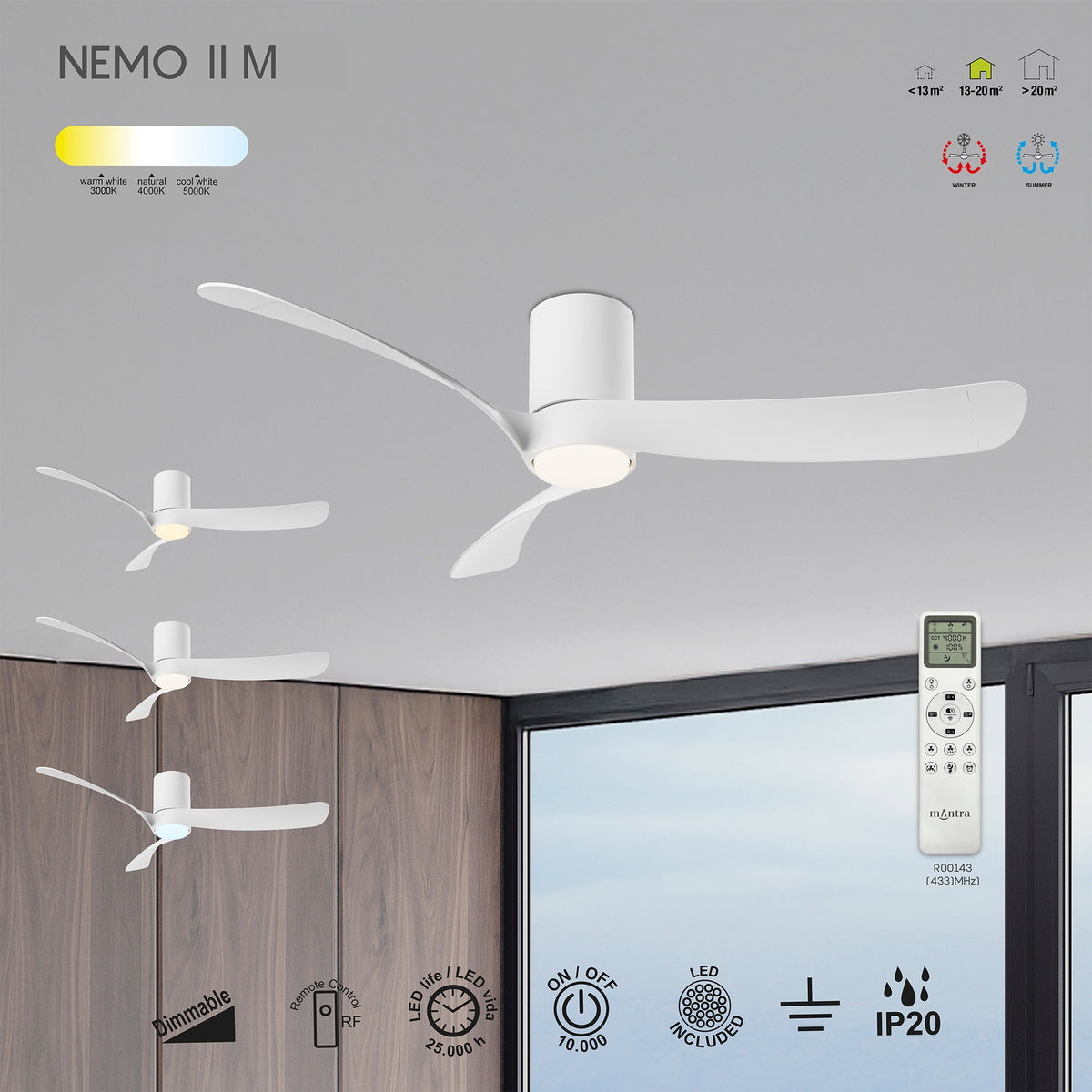 Mantra NEMO II M stropni LED ventilator 122cm BIJELI