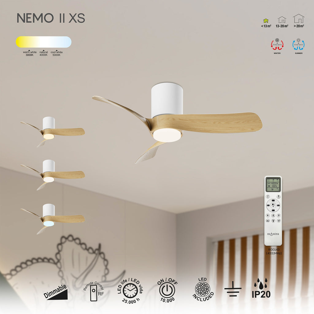 Mantra NEMO II XS stropni LED ventilator 72cm DRVO/BIJELA