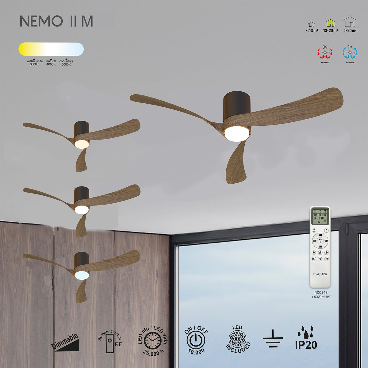 Mantra NEMO II M stropni LED ventilator 122cm ORAH/CRNA