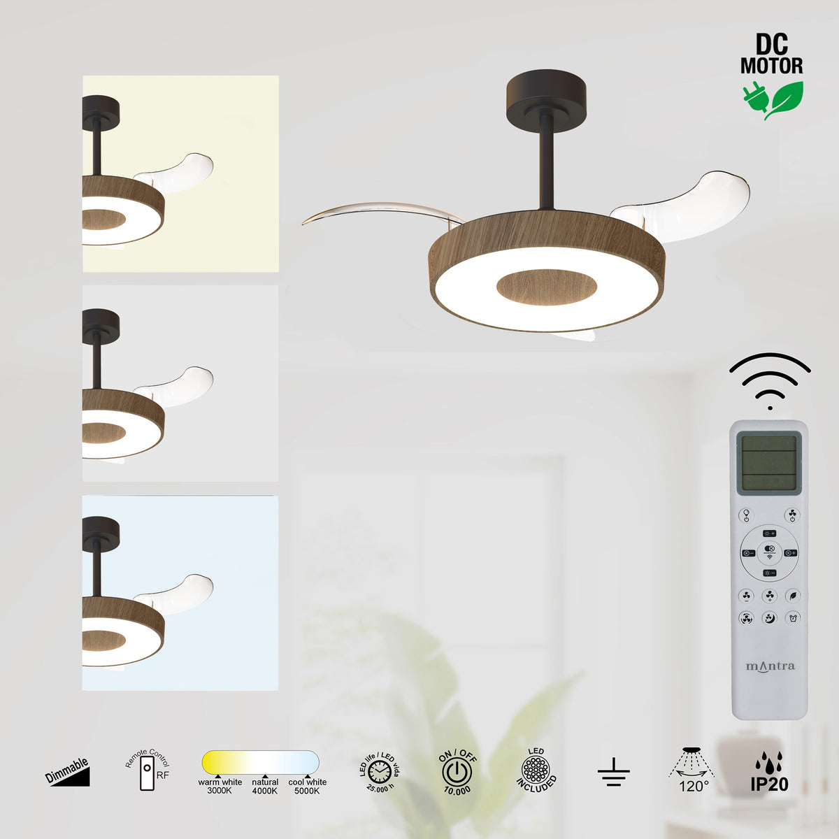 Mantra COIN FAN S PAMETNI LED stropni ventilator 91cm ORAH/CRNA