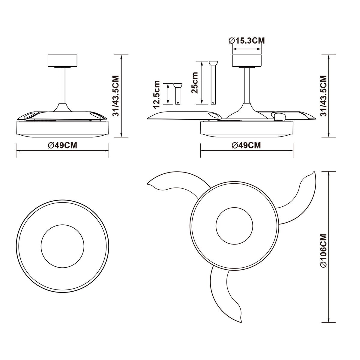 Mantra COIN FAN M PAMETNI LED stropni ventilator 106cm ORAH/CRNA