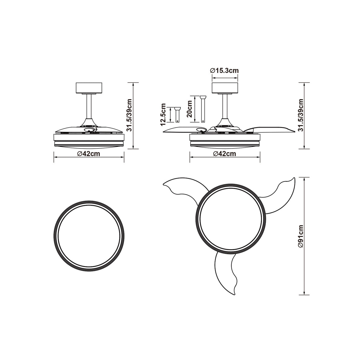 Mantra LUNA S stropni LED ventilator 91cm BIJELI