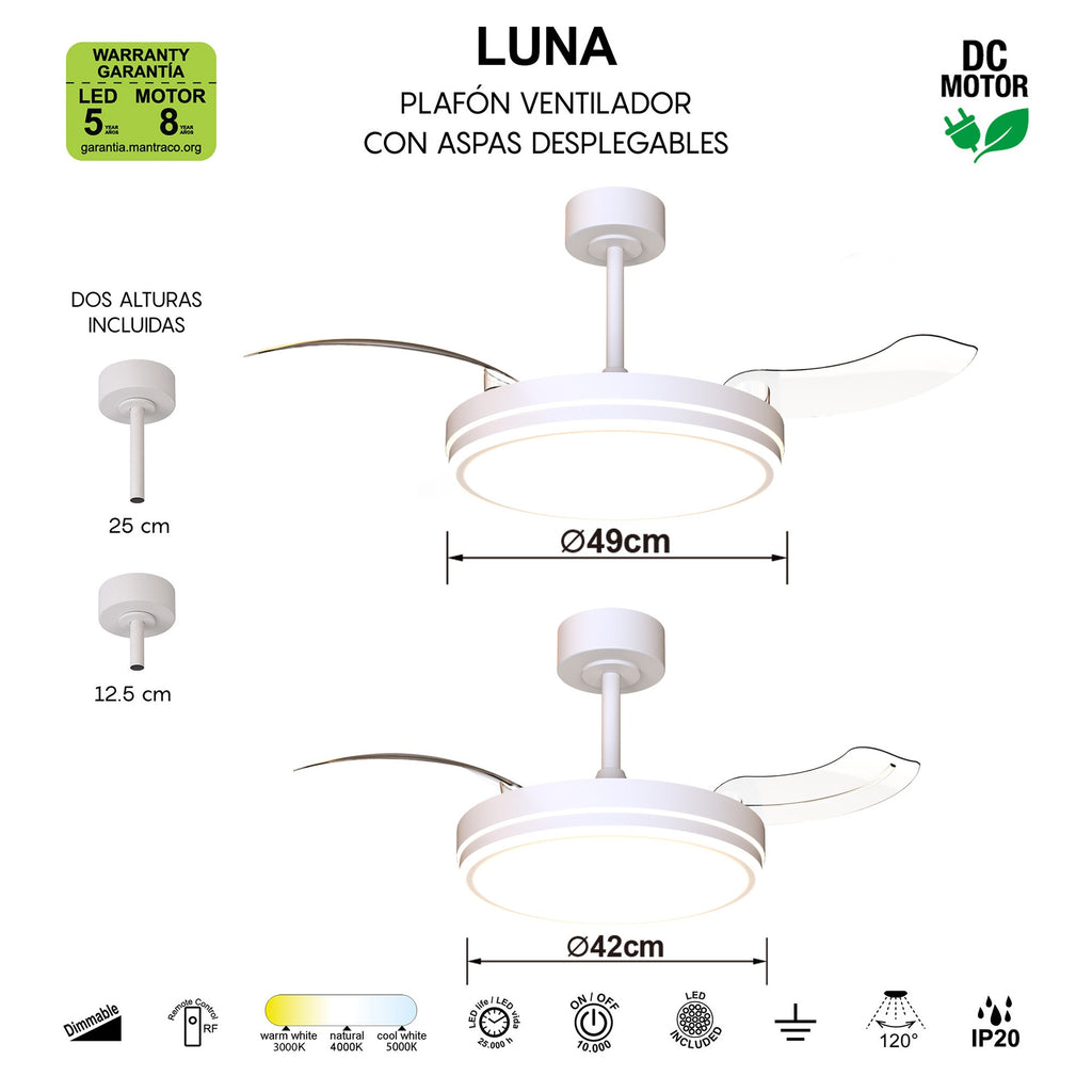 Mantra LUNA M stropni LED ventilator 106cm BIJELI