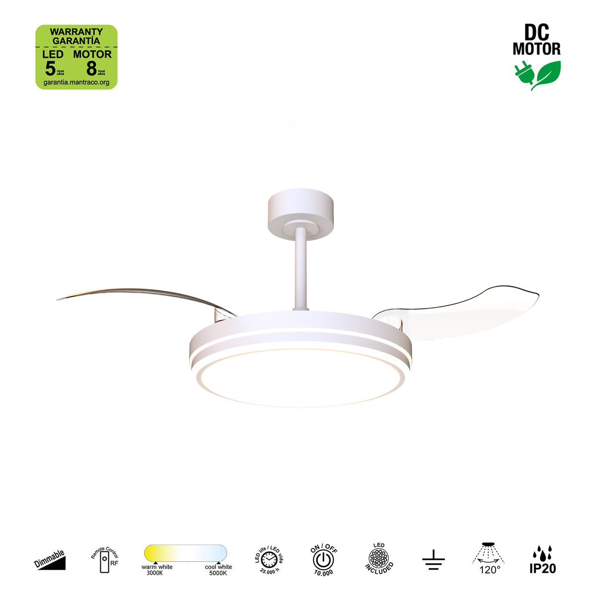 Mantra LUNA M stropni LED ventilator 106cm BIJELI