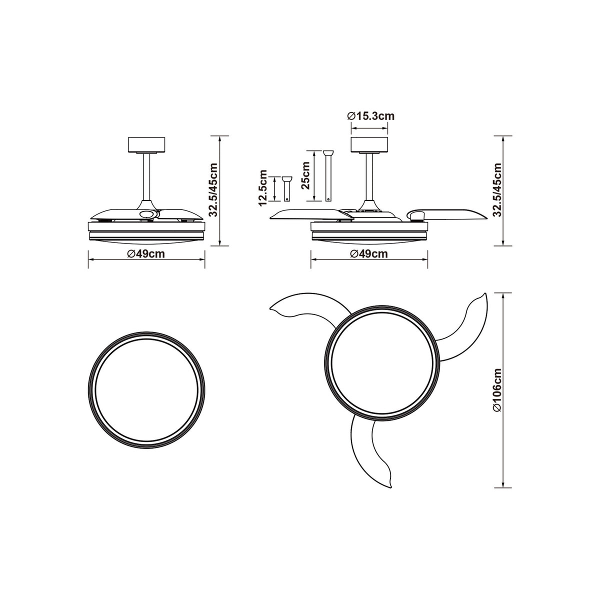 Mantra LUNA M stropni LED ventilator 106cm BIJELI