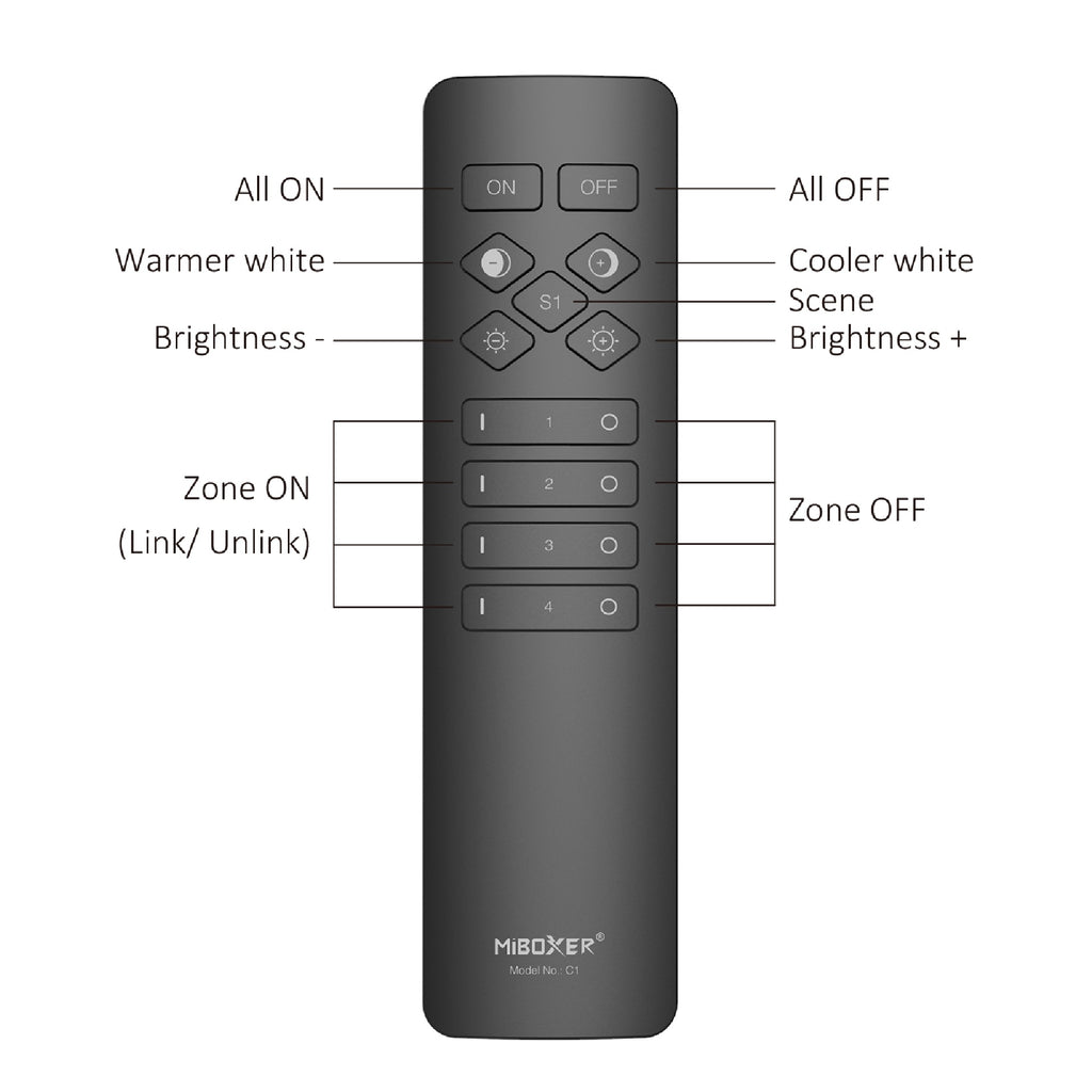 MONO/CCT 4-zonski daljinski upravljač za LED rasvjetu, 2.4G, 30m, BIJELI