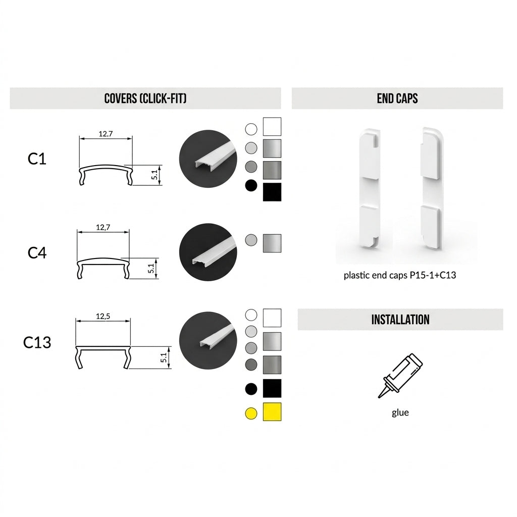 LED profil P15-1, 58×10x2000 mm