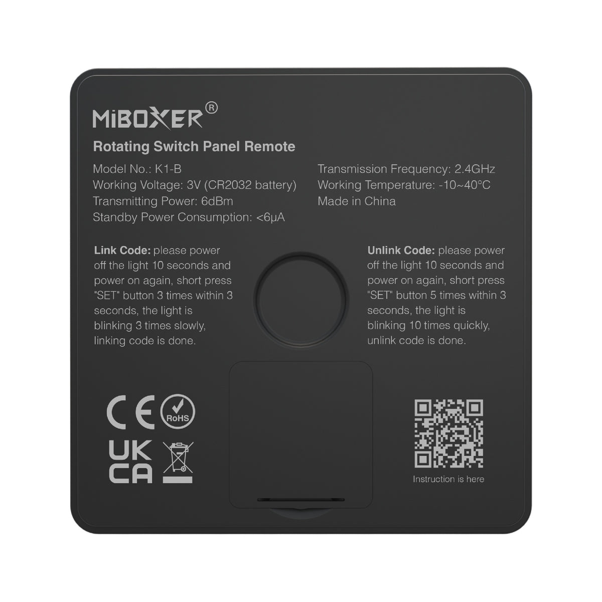 MONO/CCT zidni upravljač s rotirajućim gumbom za LED rasvjetu, 2.4G, 30m, CRNI
