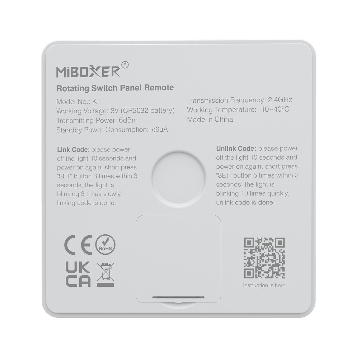 MONO/CCT zidni upravljač s rotirajućim gumbom za LED rasvjetu, 2.4G, 30m, BIJELI