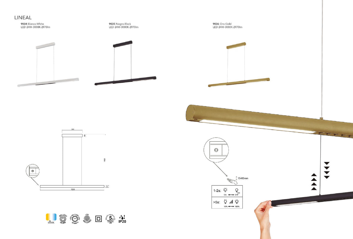 Mantra LINEAL viseća svjetiljka LED 24W 3000K 120CM BIJELA