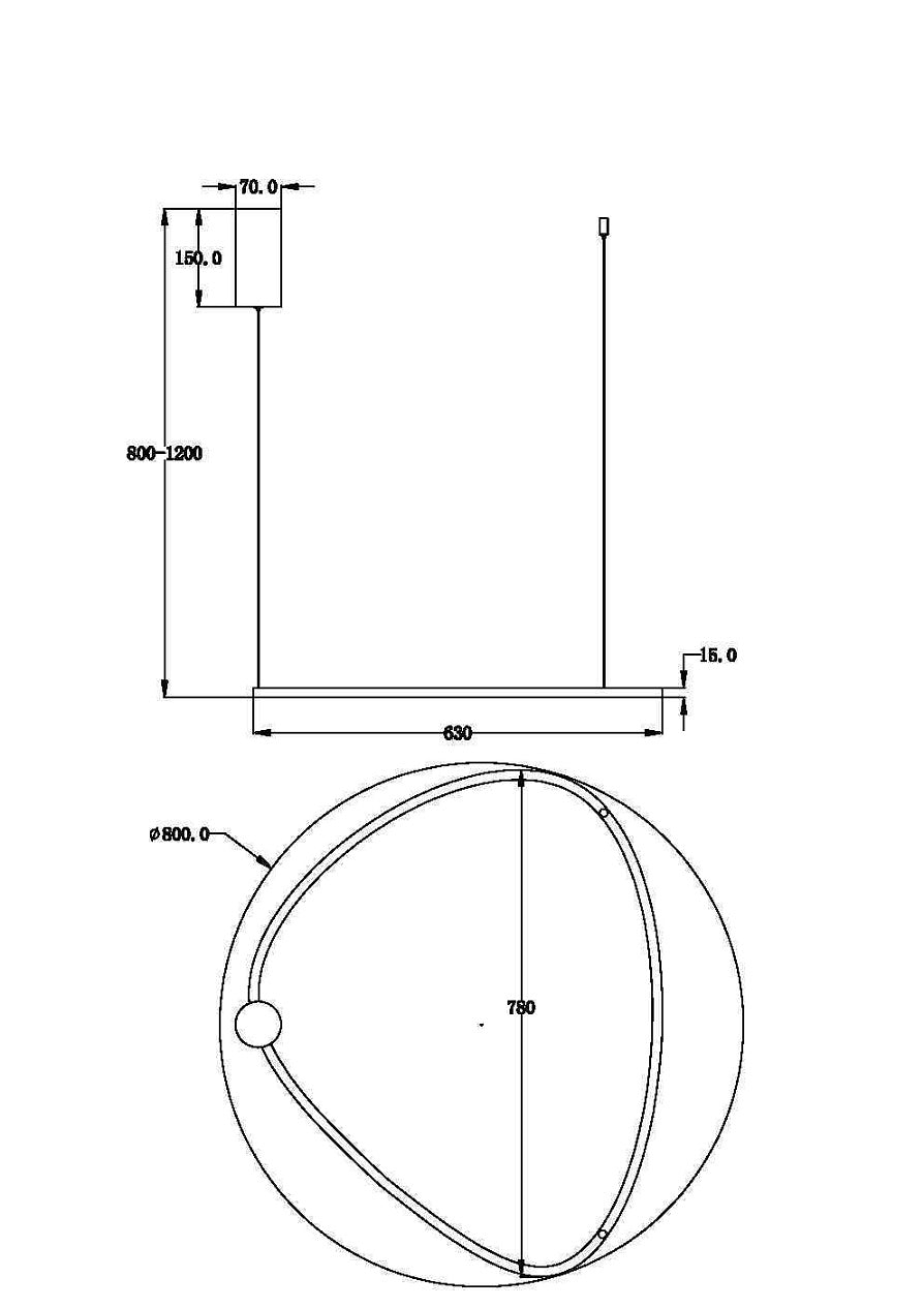 Moderna LED viseća svjetiljka MAYTONI Glint, 36W, 3000K, Ø800mm, CRNA