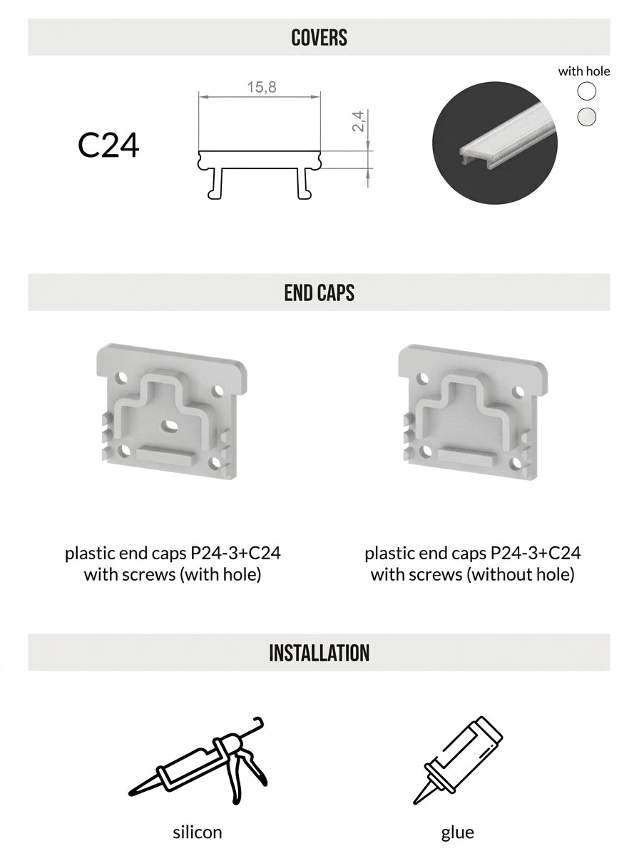 LED profil P24-3 HERMETIC, IP67, 2000 mm