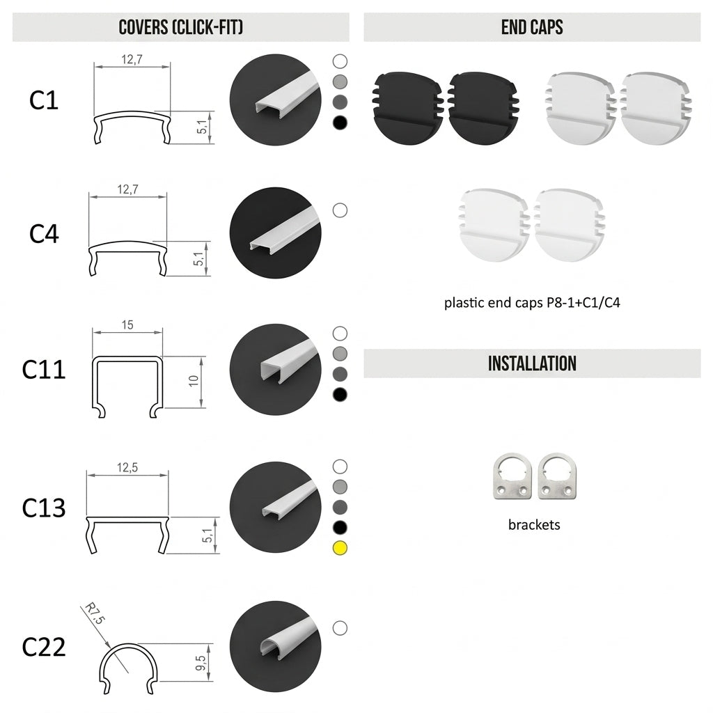 LED profil okrugli P8-1, Ø18,5x2000 mm