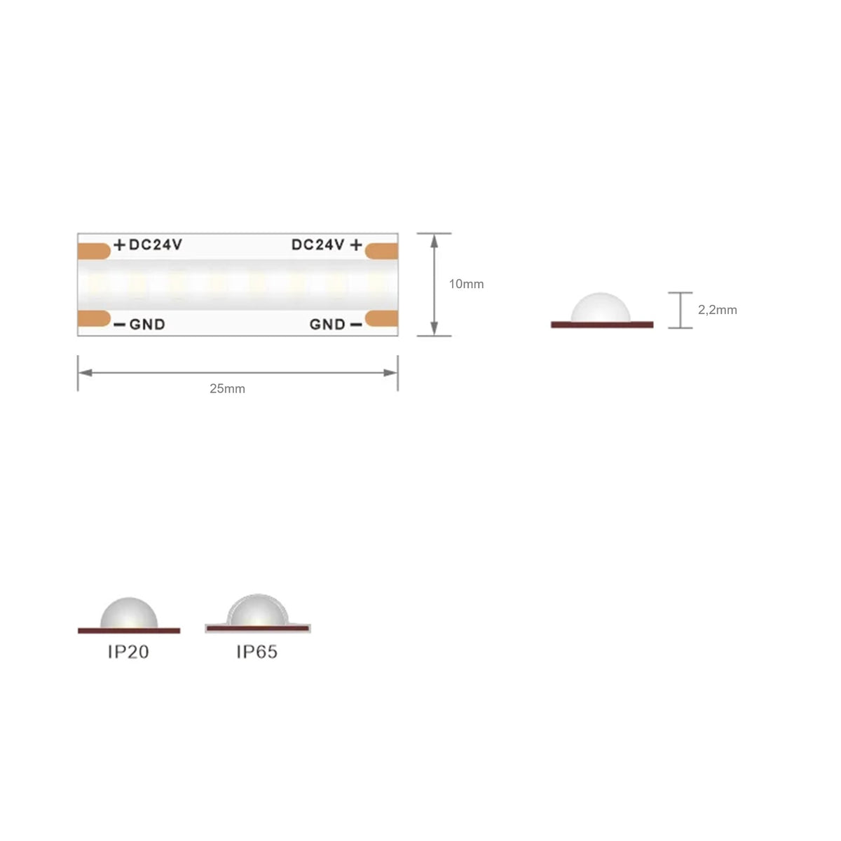 SOB LED traka, 24V, 320LED/m, 8W/m, 126-145lm/W, IP20, 1m