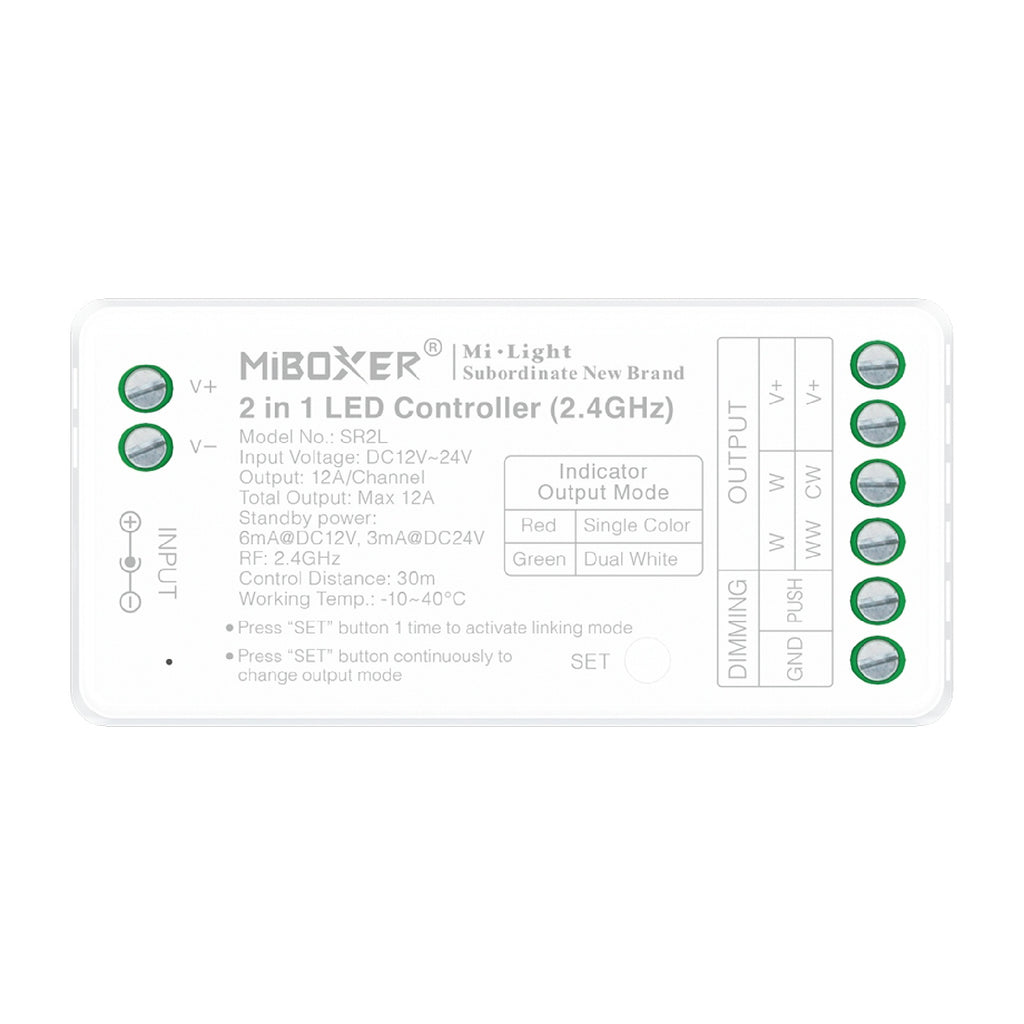 MONO/CCT LED prijamnik i kontroler 2-u-1, 2.4GHz, 12V-24V, 12A