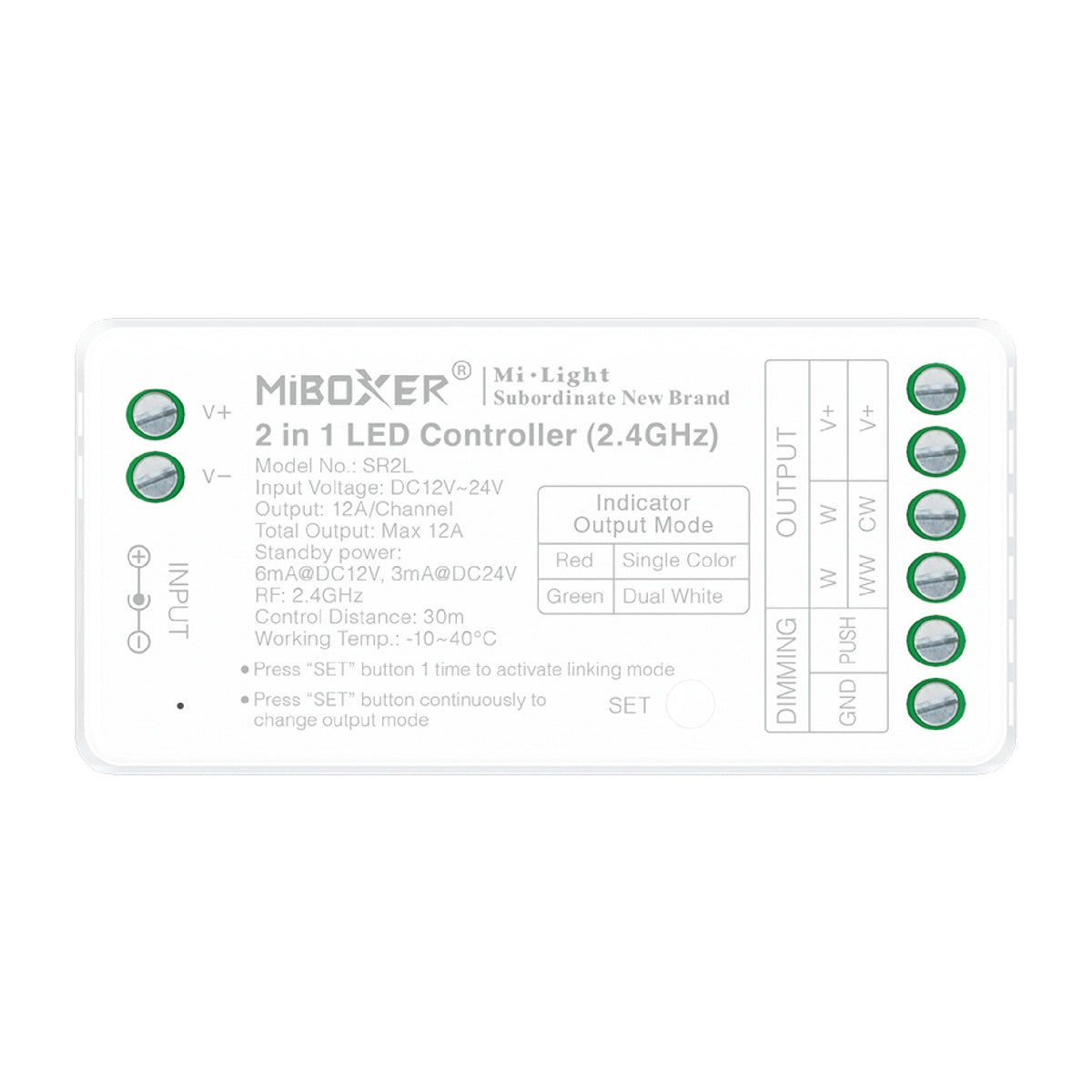 MONO/CCT LED prijamnik i kontroler 2-u-1, 2.4GHz, 12V-24V, 12A