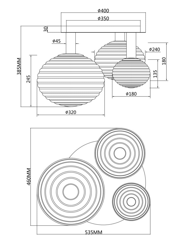 Stropna svjetiljka Reels 3xE14 crna