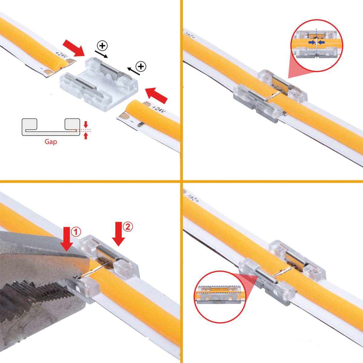 Transparentna spojnica 2-pin za jednobojne LED SMD/COB trake 8mm