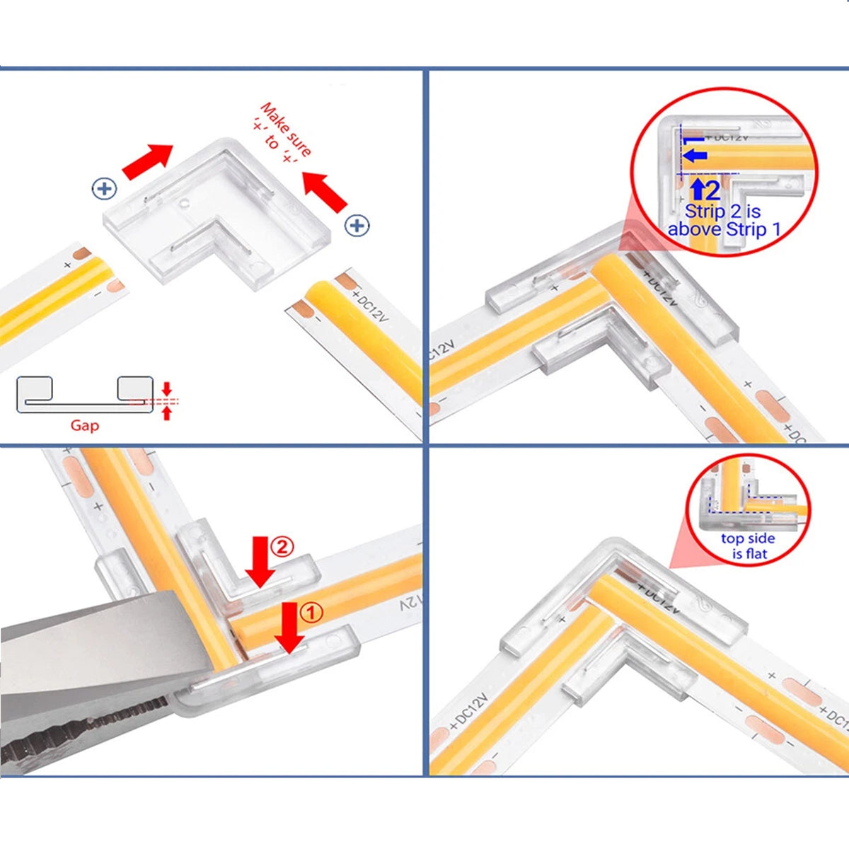 Transparentna kutna spojnica 4-pin za RGB/CCT/Mono LED SMD/COB trake 10mm