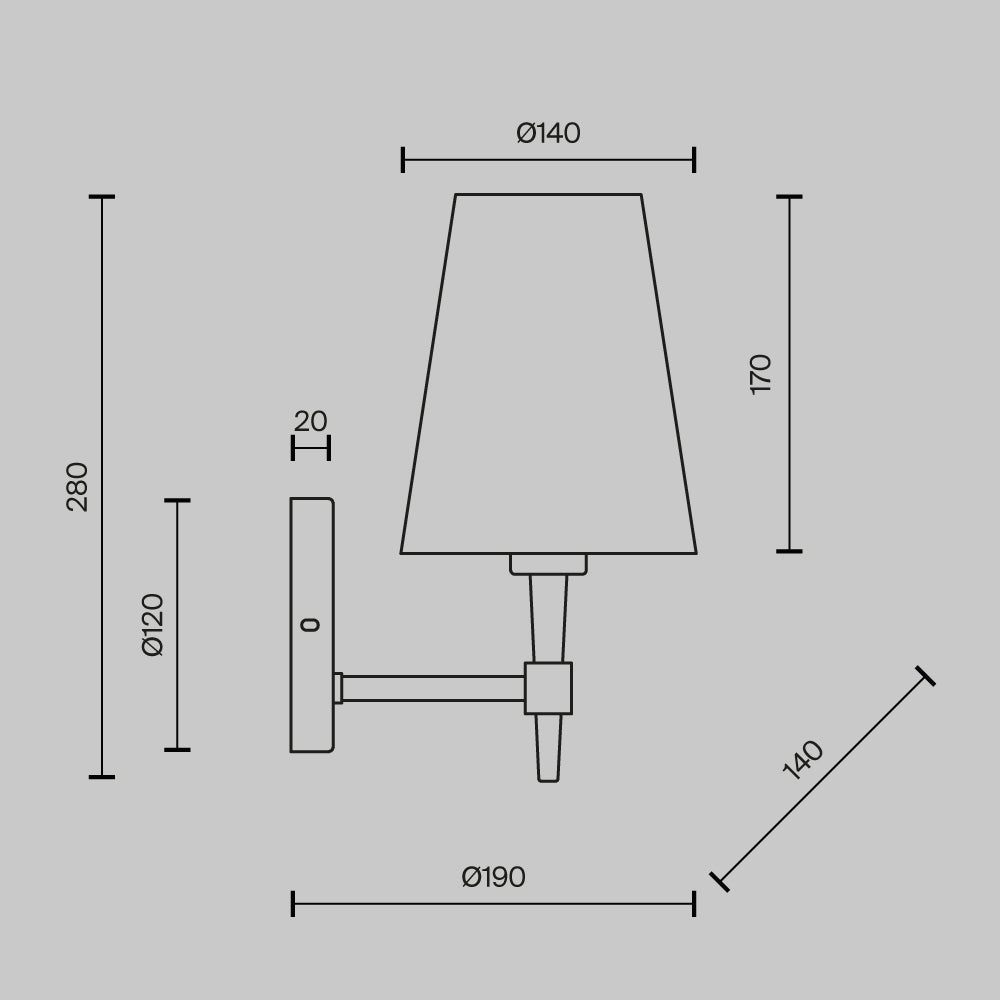 Zidna svjetiljka Zaragoza 1XE14 280x140mm mesing