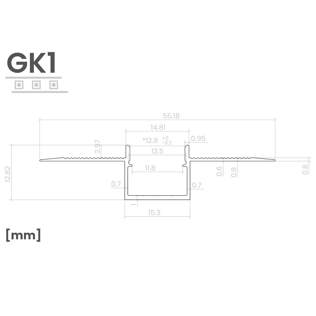 Ugradbeni LED profil GK1 set s opalnim poklopcem 2m