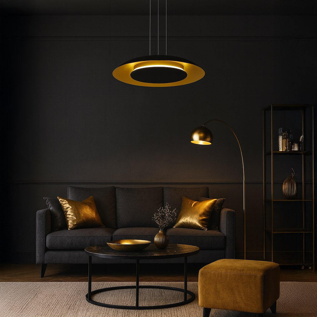 Piattino crno-zlatna viseća svjetiljka 30W LED 3000K-4000K-6000K
