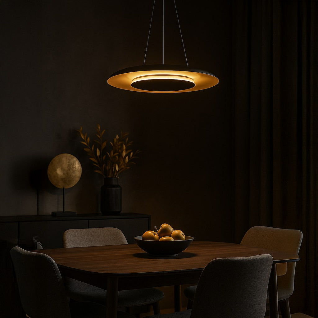 Piattino crno-zlatna viseća svjetiljka 30W LED 3000K-4000K-6000K
