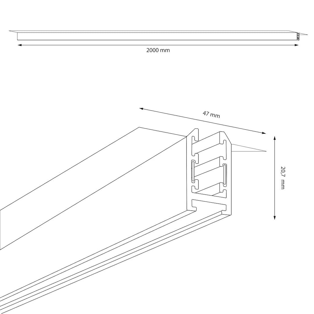 Ugradbena Magnetna tračnica 200CM za Magnetni sustav SMALL 5 mm širine, CRNA