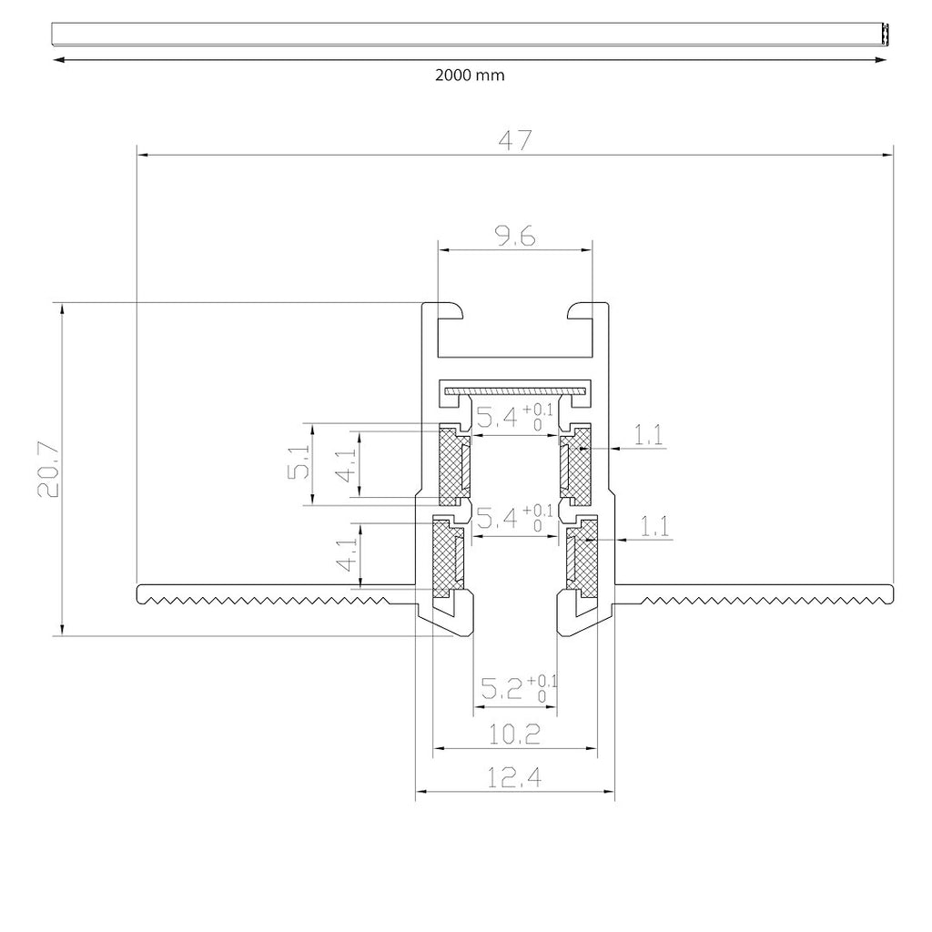 Ugradbena Magnetna tračnica 200CM za Magnetni sustav SMALL 5 mm širine, CRNA