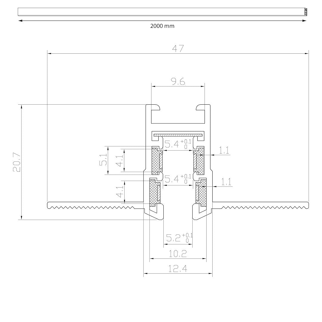 Ugradbena Magnetna tračnica 200CM za Magnetni sustav SMALL 5 mm širine, CRNA