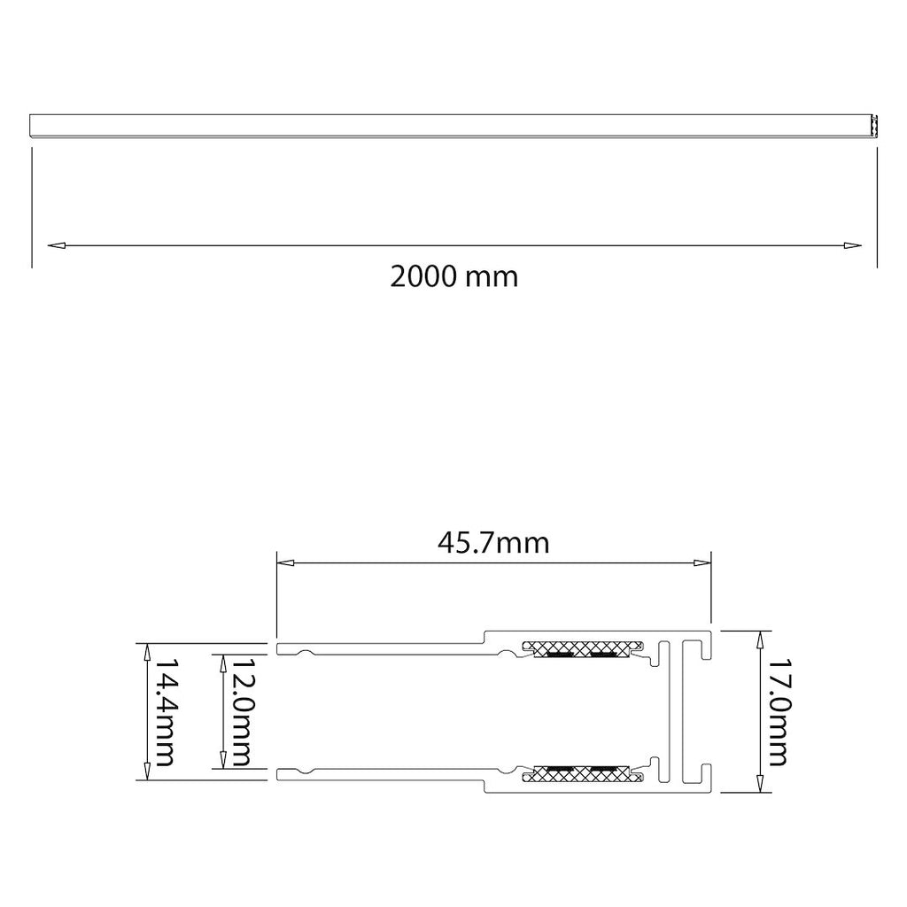 Magnetna tračnica 200CM za Magnetni sustav MEDIUM 10 mm širine, CRNA