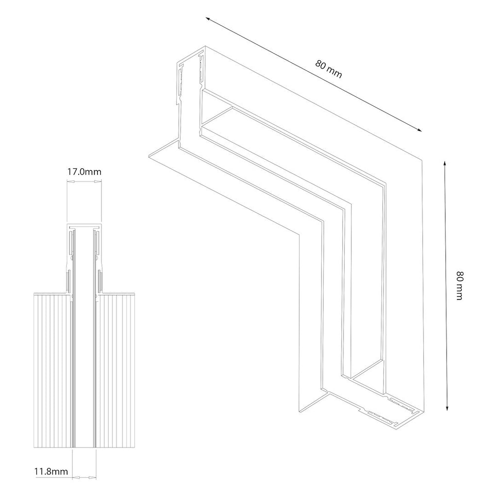 Ugradbeni Kut L za Magnetni sustav MEDIUM 10 mm širine, CRNI