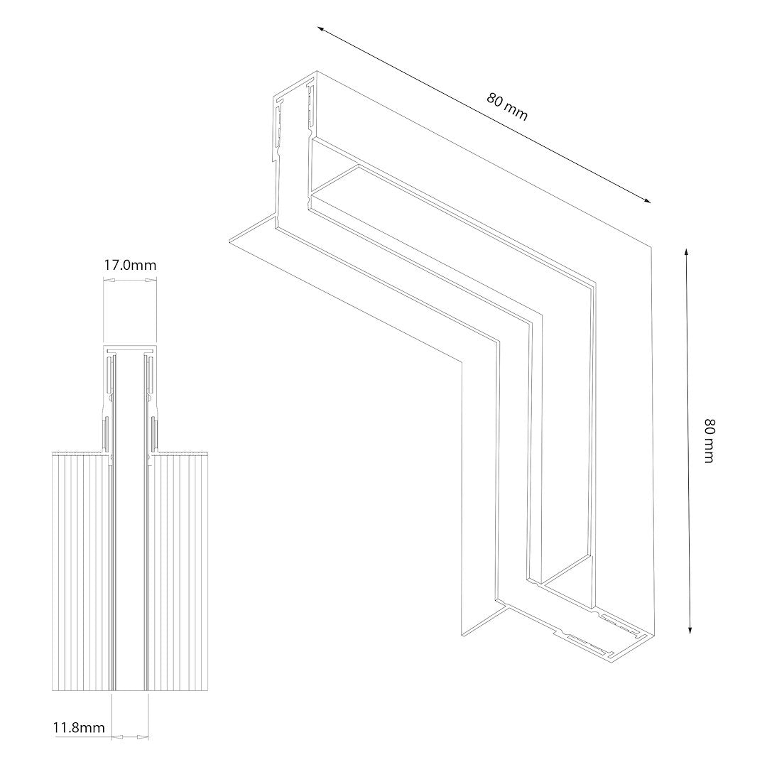 Ugradbeni Kut L za Magnetni sustav MEDIUM 10 mm širine, CRNI