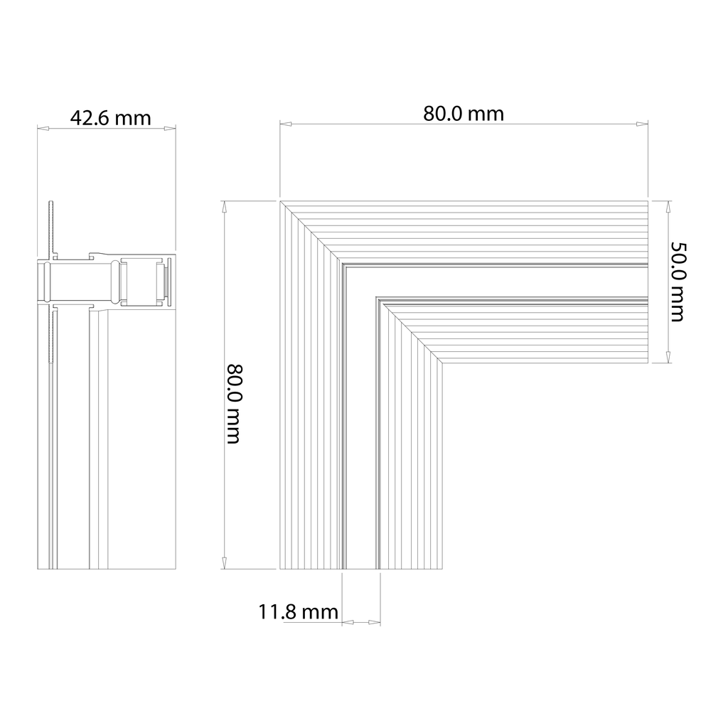 Ugradbeni Kut za Magnetni sustav MEDIUM 10 mm širine, CRNI