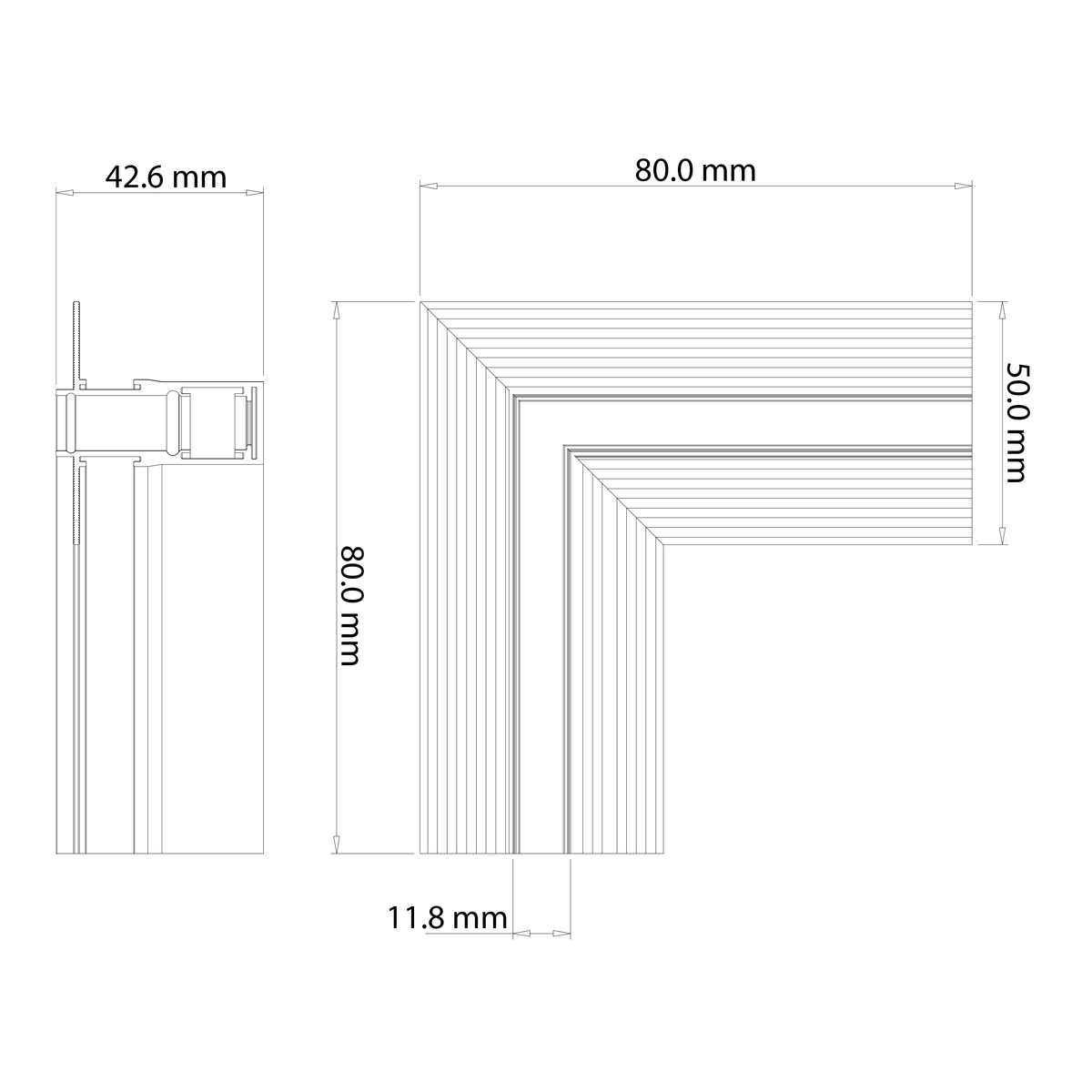 Ugradbeni Kut za Magnetni sustav MEDIUM 10 mm širine, CRNI