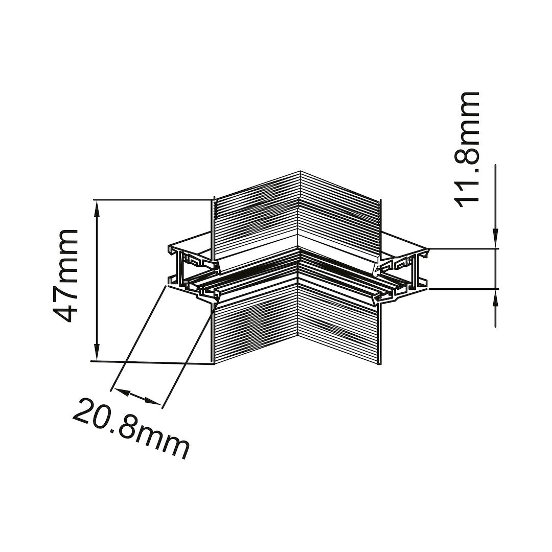 Ugradbeni Kut L za Magnetni sustav SMALL 5 mm širine, CRNI