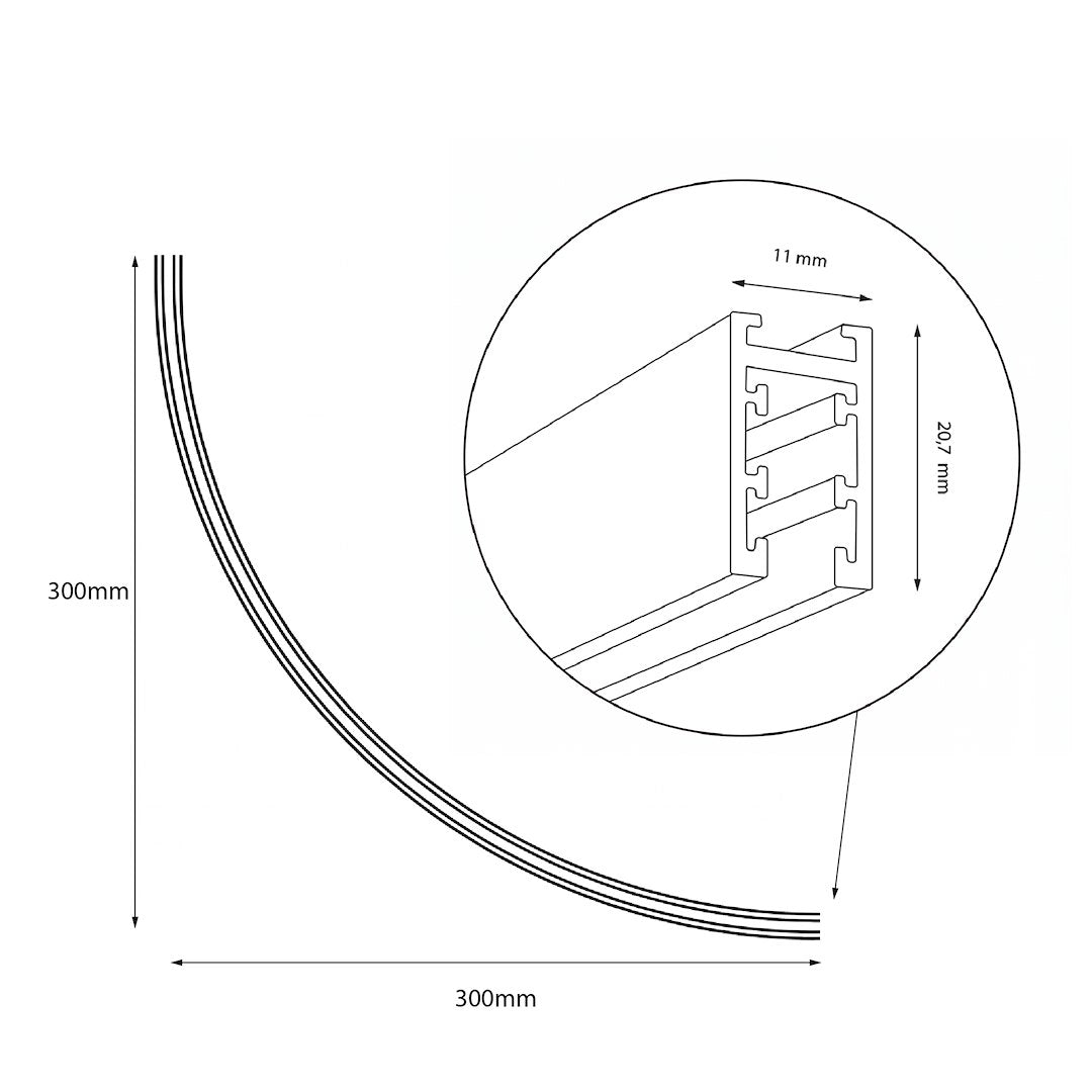 Magnetna tračnica kružna 1/4 Ø60 CM za Magnetni sustav SMALL 5 mm širine, CRNA