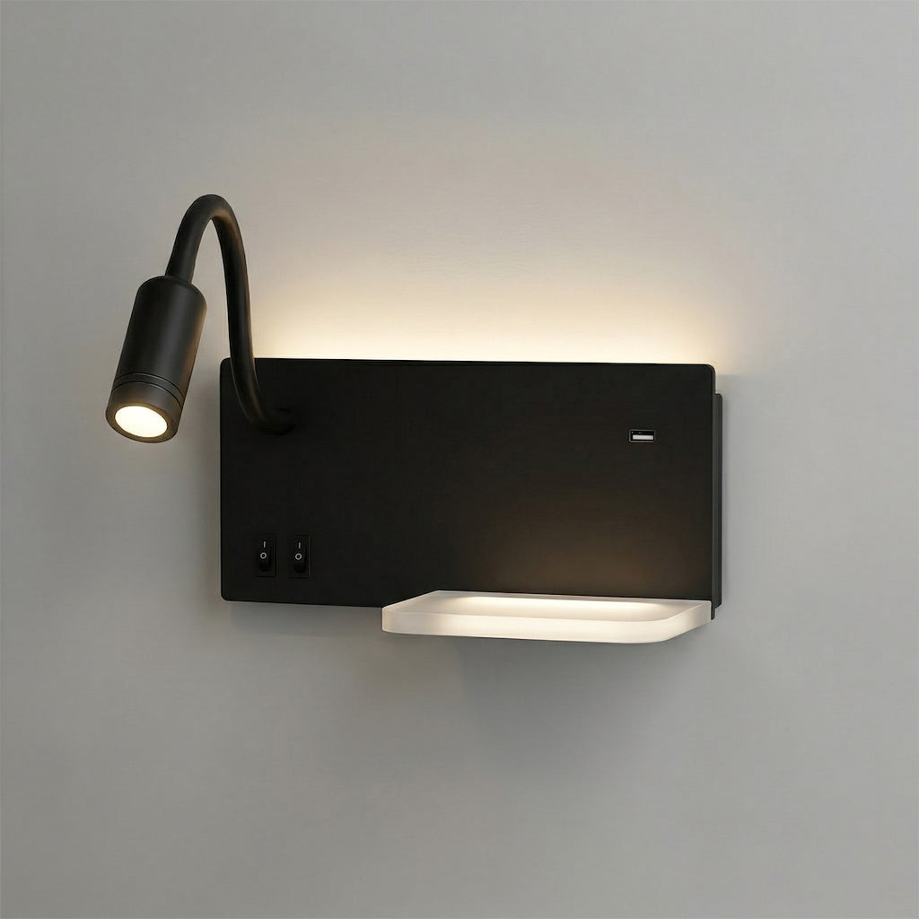 Noćna lampa s policom SHELF Led 4W+5W+2W lijeva Crna