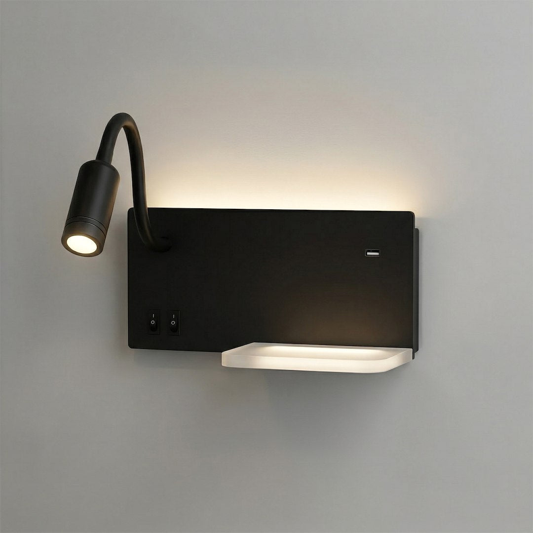 Noćna lampa s policom SHELF Led 4W+5W+2W lijeva Crna