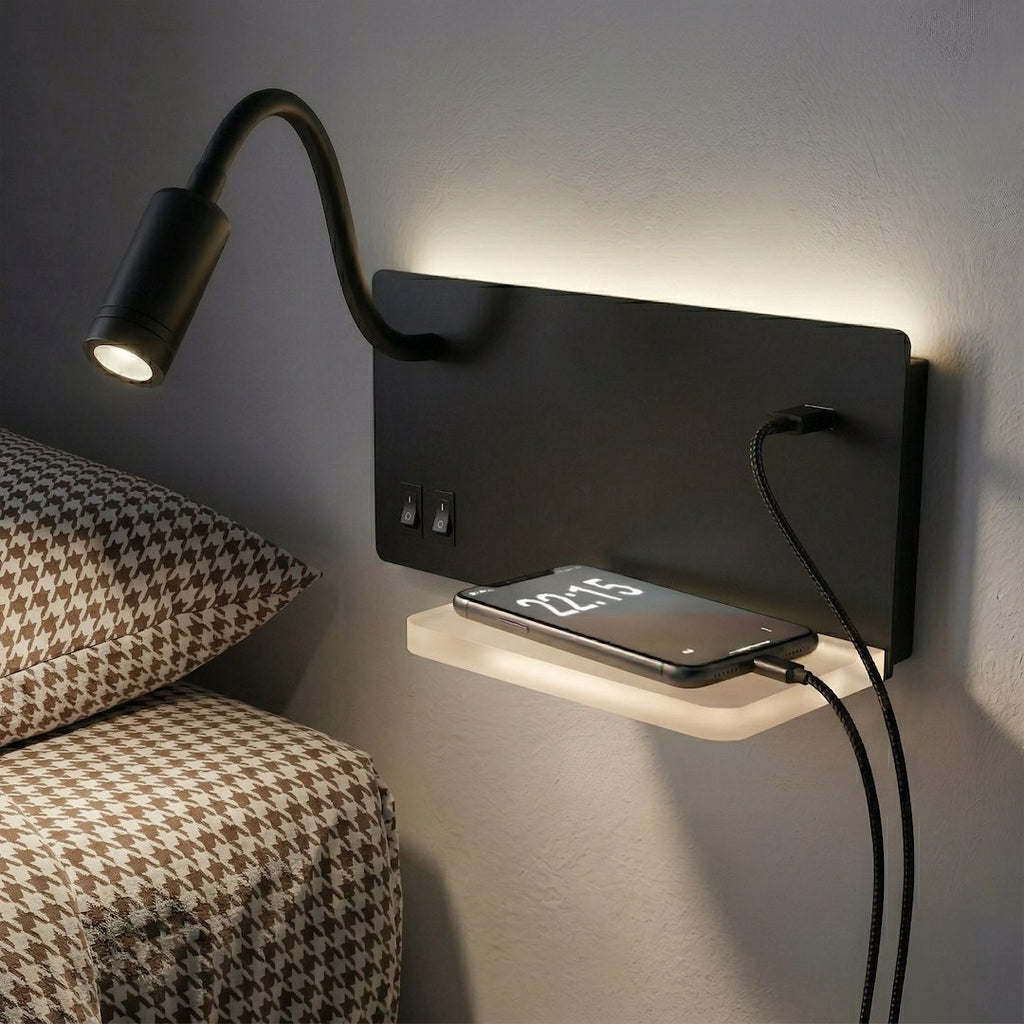 Noćna lampa s policom SHELF Led 4W+5W+2W lijeva Crna