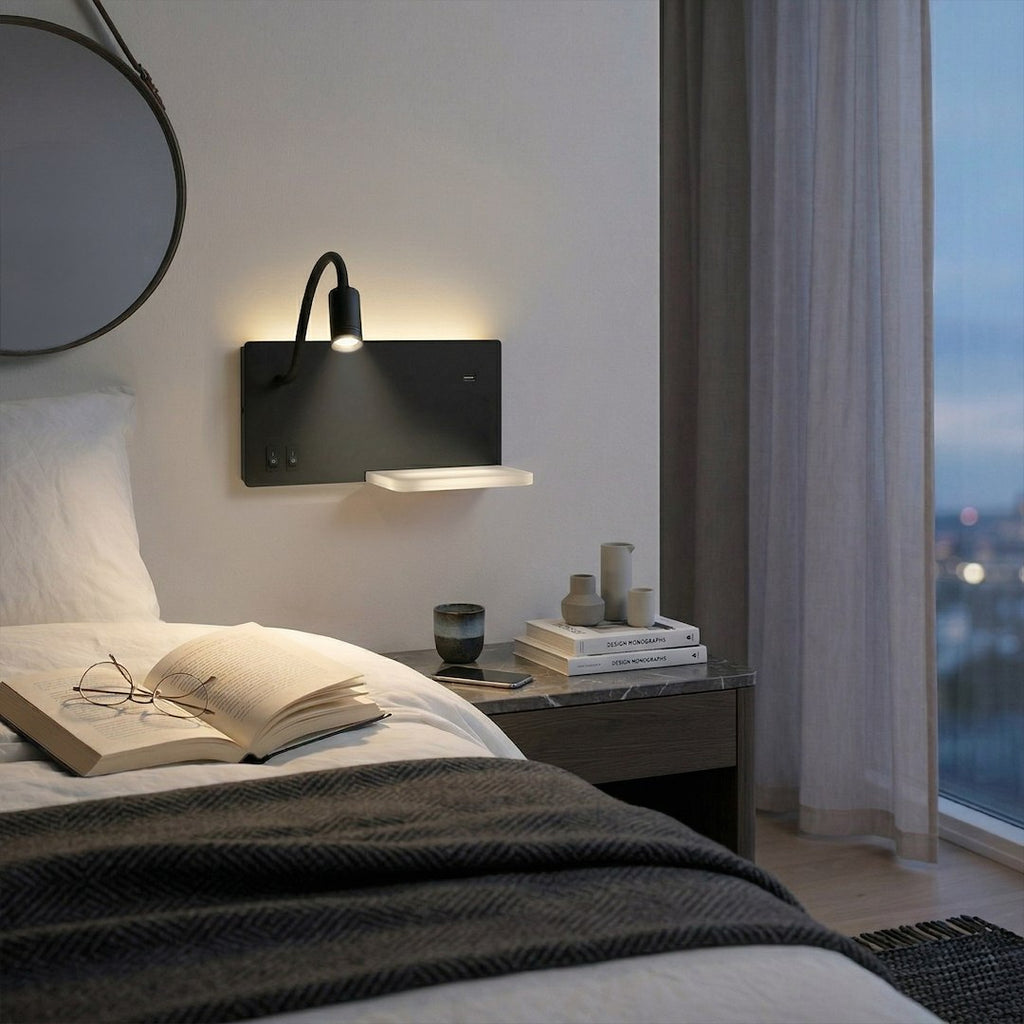 Noćna lampa s policom SHELF Led 4W+5W+2W lijeva Crna