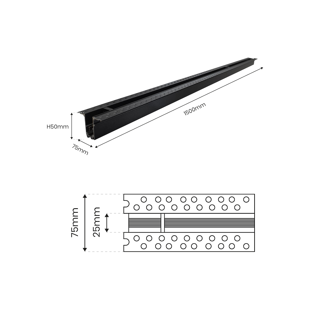 Ugradbena Magnetna tračnica 150CM za Magnetni sustav LARGE 20 mm širine, CRNA