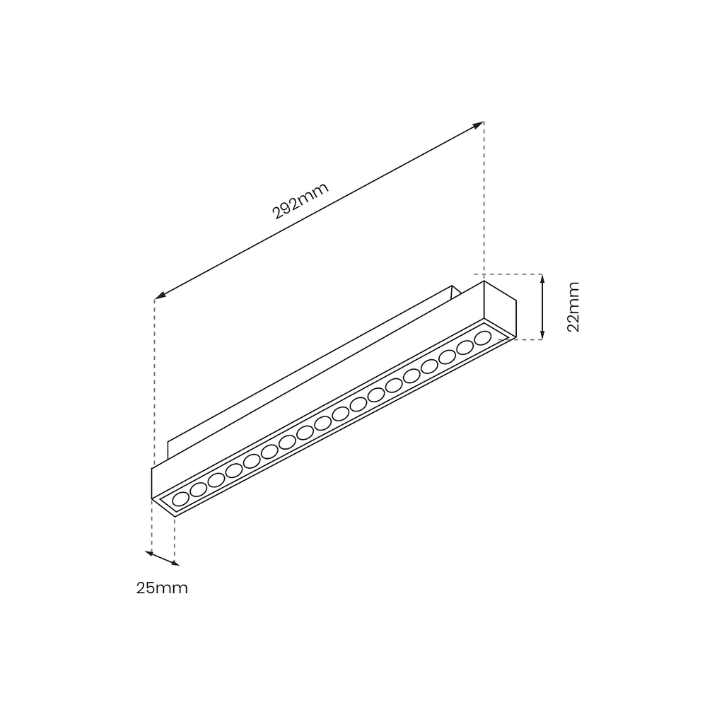 LED spot svjetiljka 18W 3000K 48V 30CM za Magnetni sustav LARGE 20 mm širine, CRNA