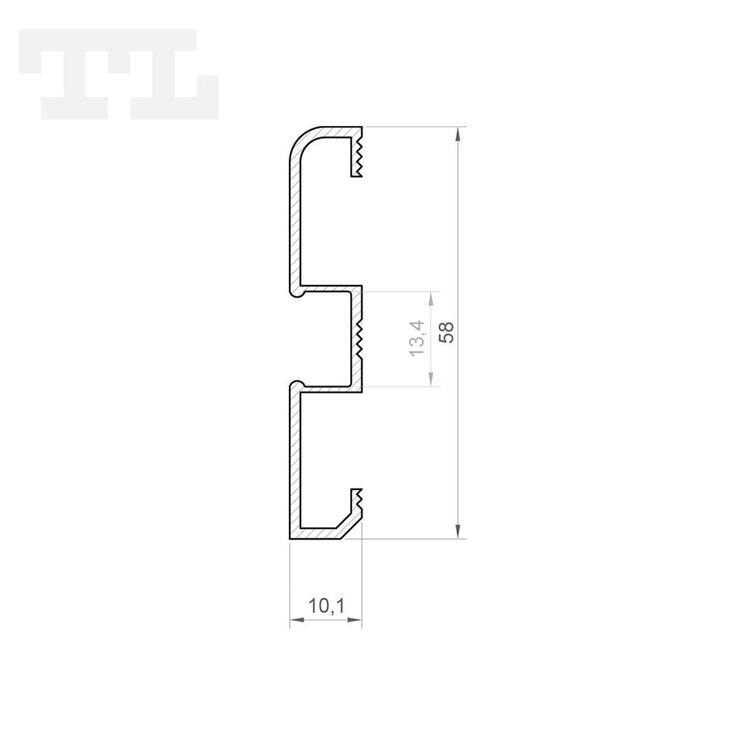 LED profil P15-1, 58×10x2000 mm