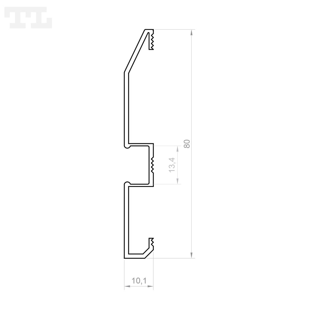 LED profil P16-1, 80×10x2000 mm